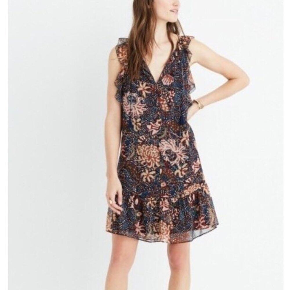 Madewell Lily Ruffle Dress in Sea Floral Multi